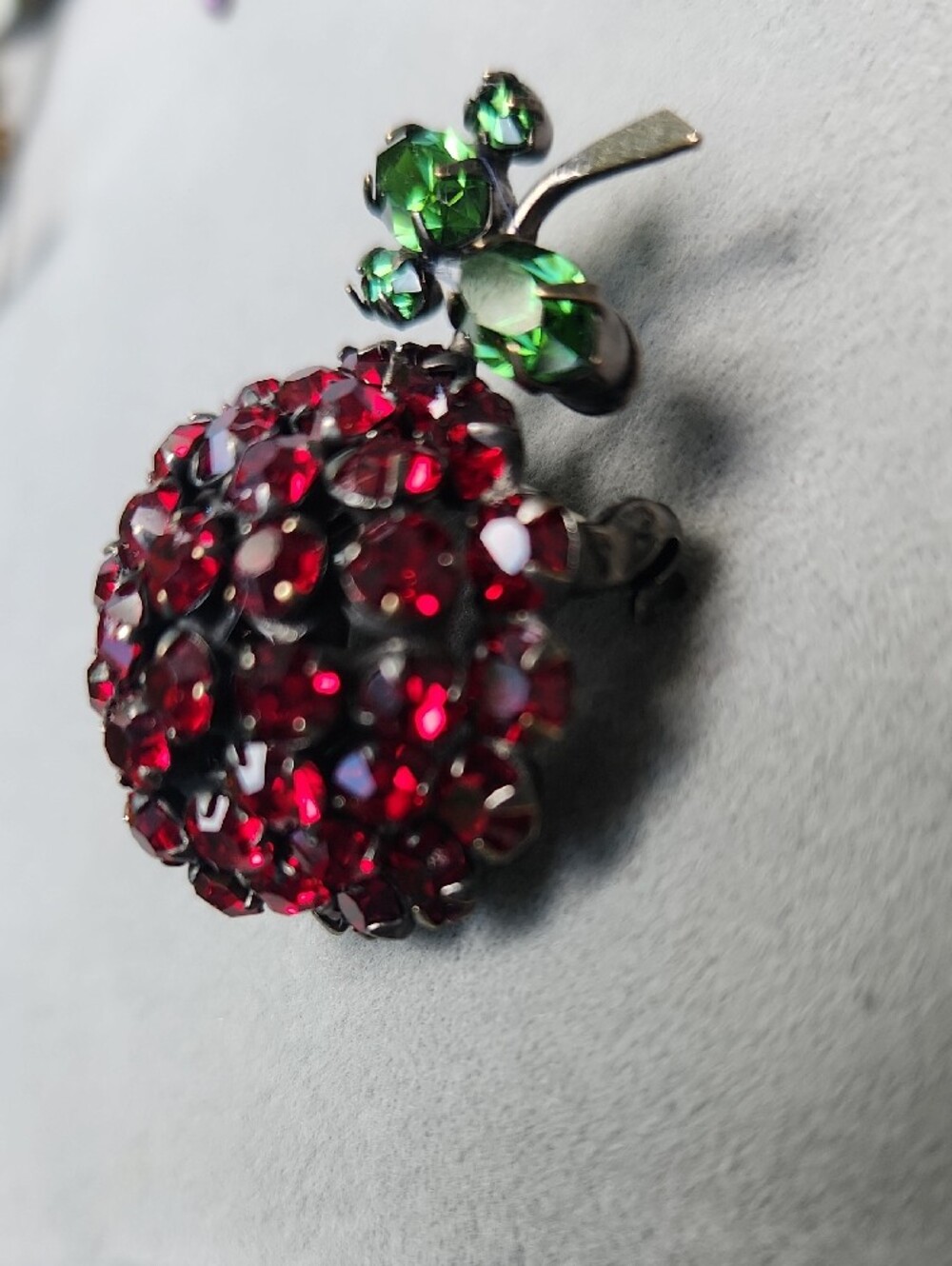 Schreiner Red Crystal Strawberry Brooch with Green Leaf Accents - Women Jewelry - Picture 5 of 6